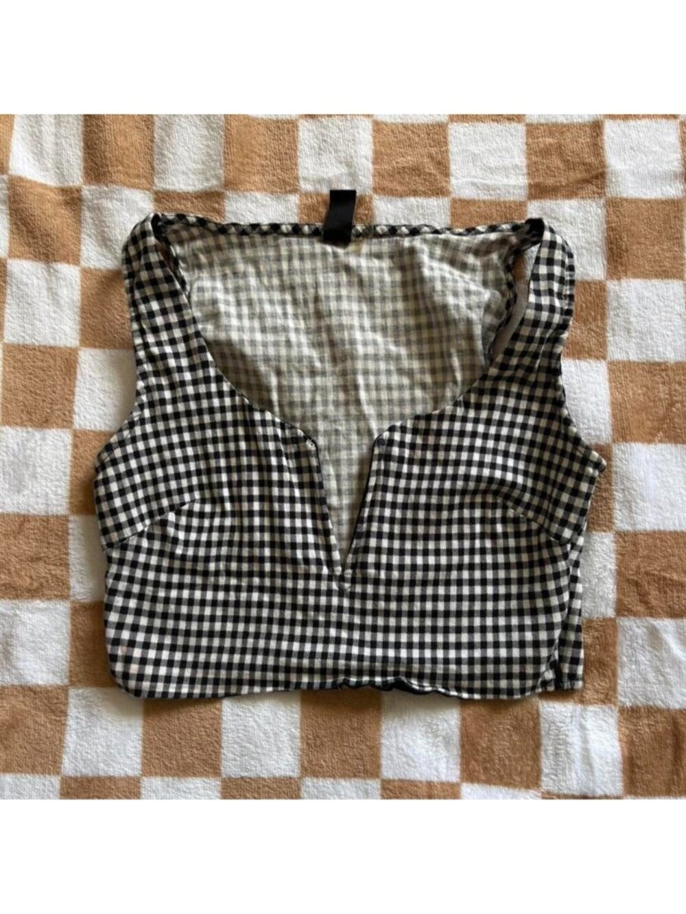 black and white cotton gingham crop top